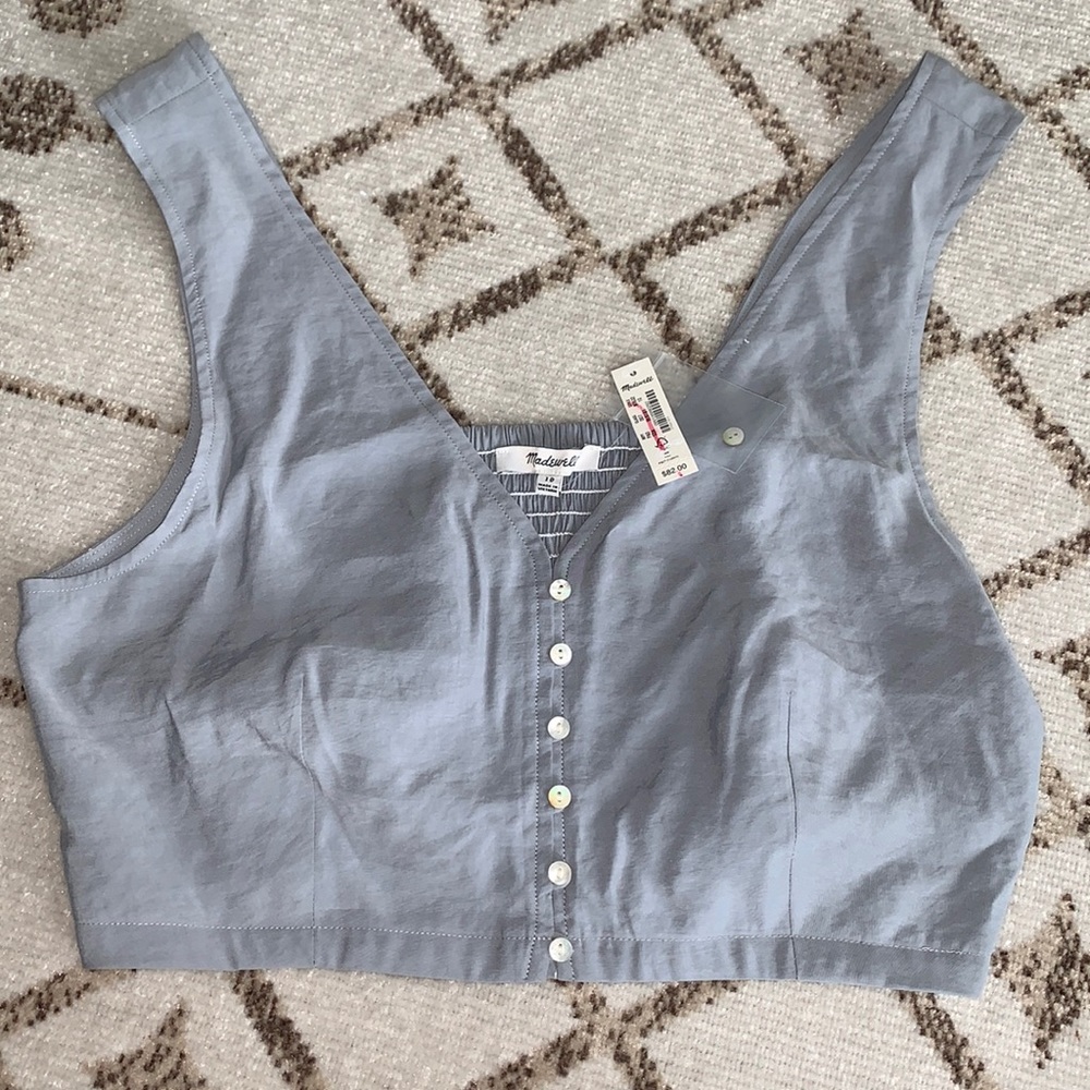 NEW Madewell Denim Blue Color Light Crop Tank Top Stretchy Size 10 Womens Large